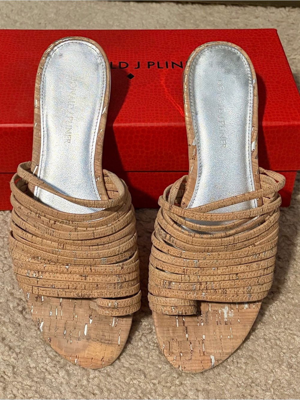 Donald J. Pliner Cork Strappy Slide Sandals in Tan